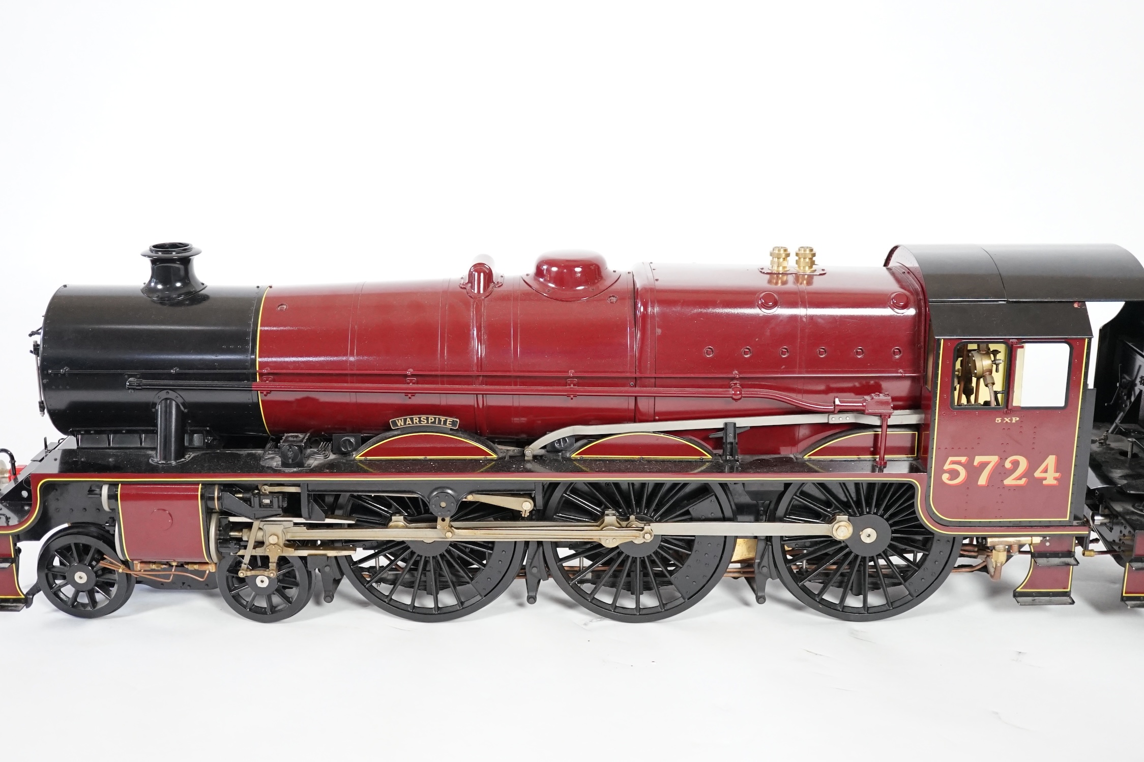 A Kingscale by Silver Crest Models 5 inch gauge coal fired live steam LMS Jubilee Class 4-6-0 locomotive, in lined maroon livery as Warspite 5724